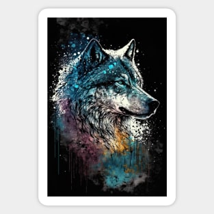 Mean Wolf portrait with blue and purple glow Sticker